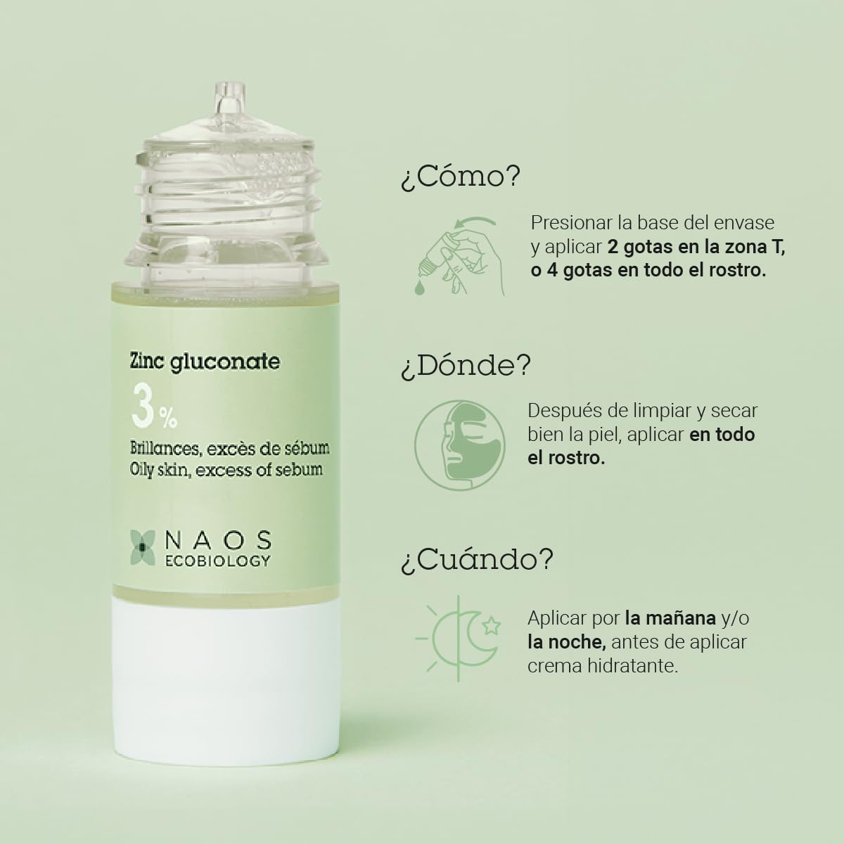 Zinc gluconate facial serum bottle NAOS Ecobiology 3% zinc for oil control on Tampa Home & Garden Store