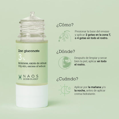 Zinc gluconate facial serum bottle NAOS Ecobiology 3% zinc for oil control on Tampa Home & Garden Store