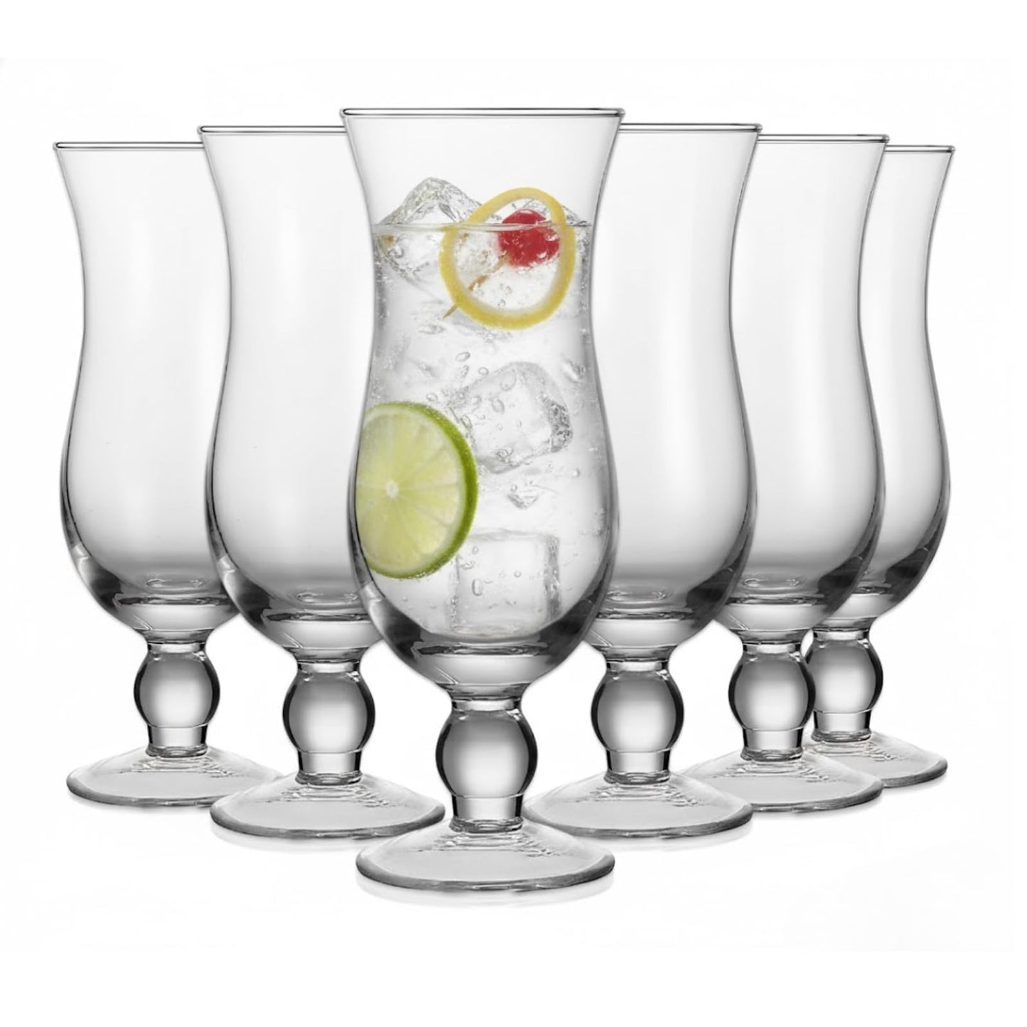 Set of 6 Tall Hurricane Glasses for Home and Bar