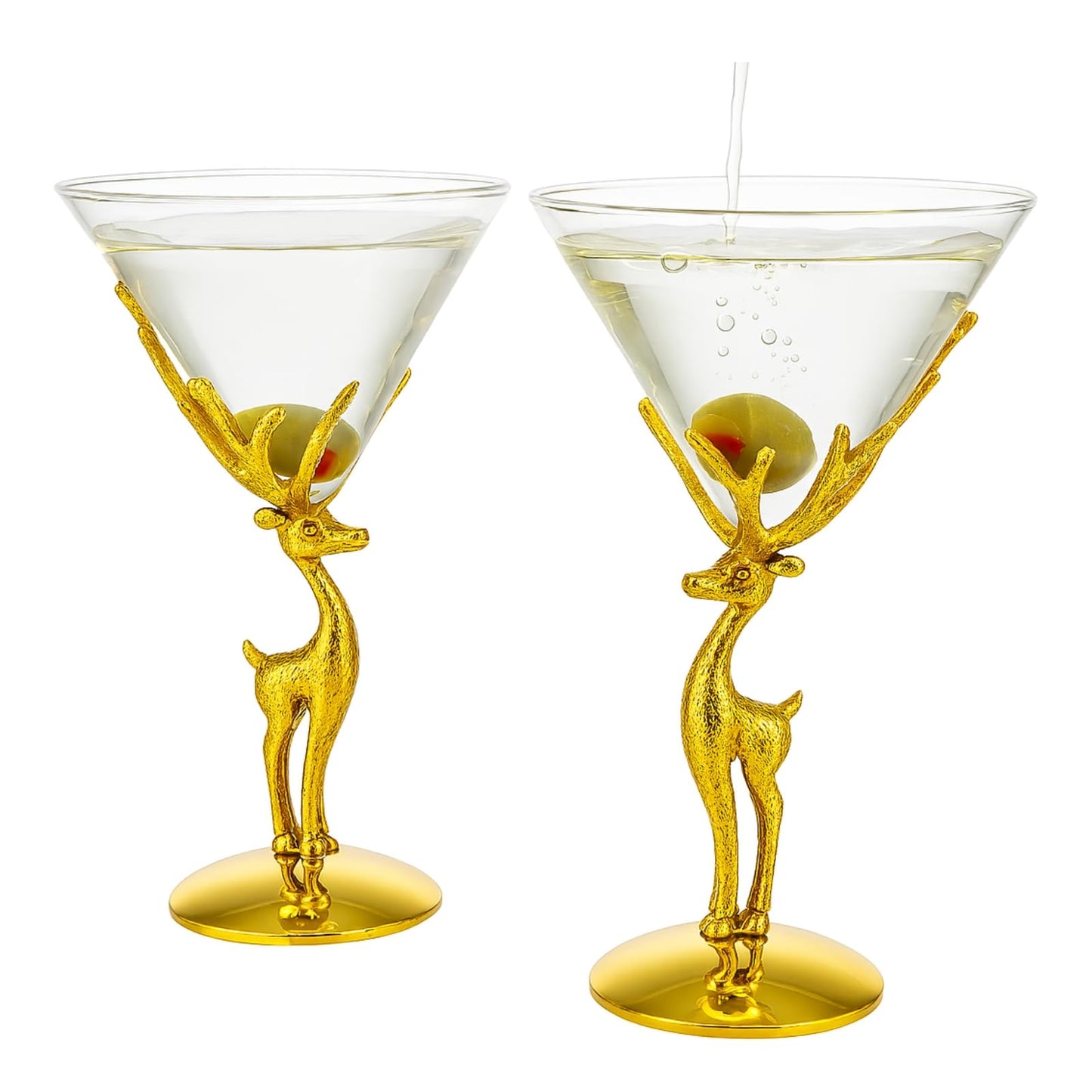 Golden Standing Stag Martini Glass Set of Two