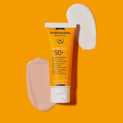 Isis Pharma Uveblock sunscreen orange tube with white cap SPF50+ UVA/UVB protection on Tampa Home & Garden Store