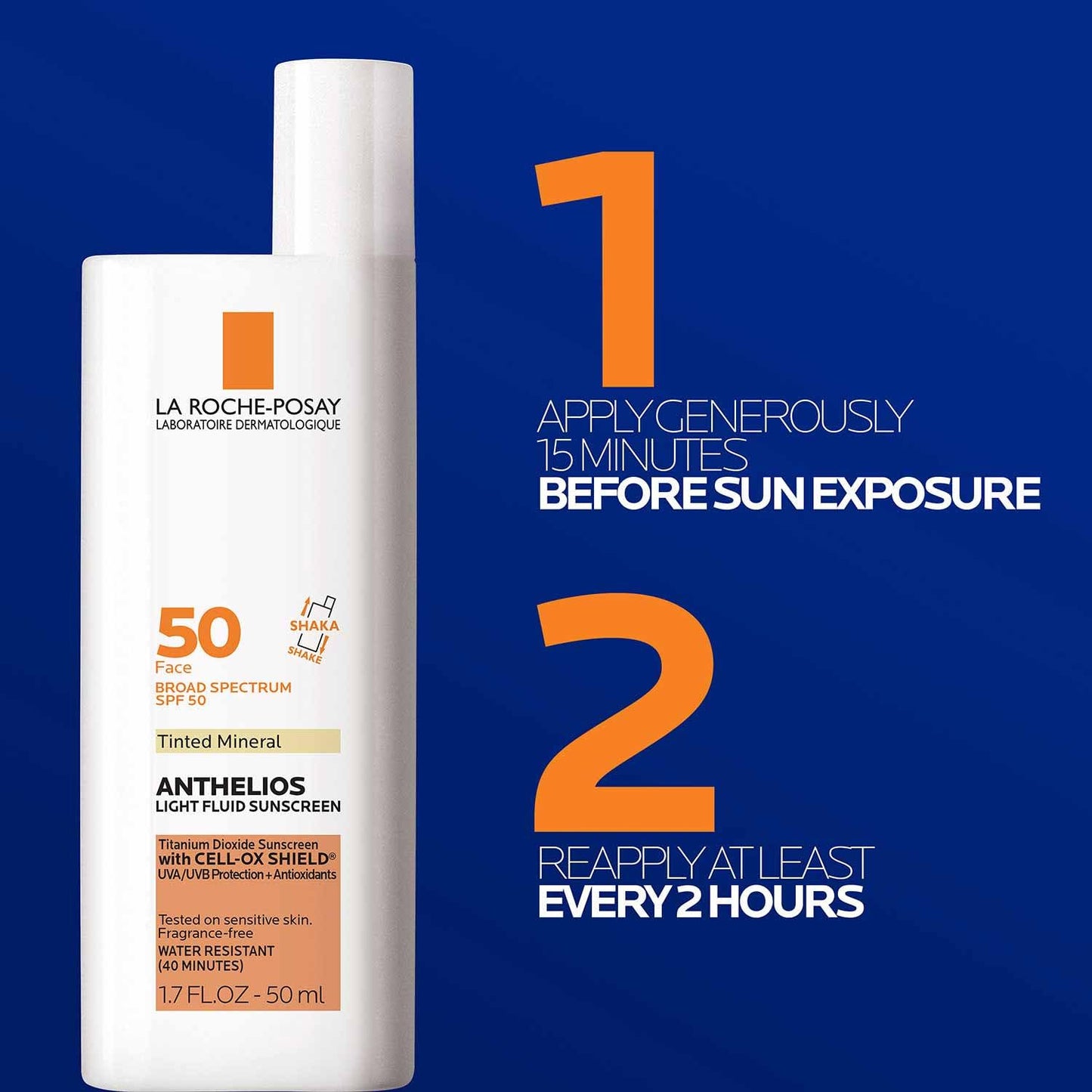 La Roche-Posay Anthelios UVmune 400 tinted sunscreen SPF 50+ bottle, white with orange label on Tampa Home & Garden Store