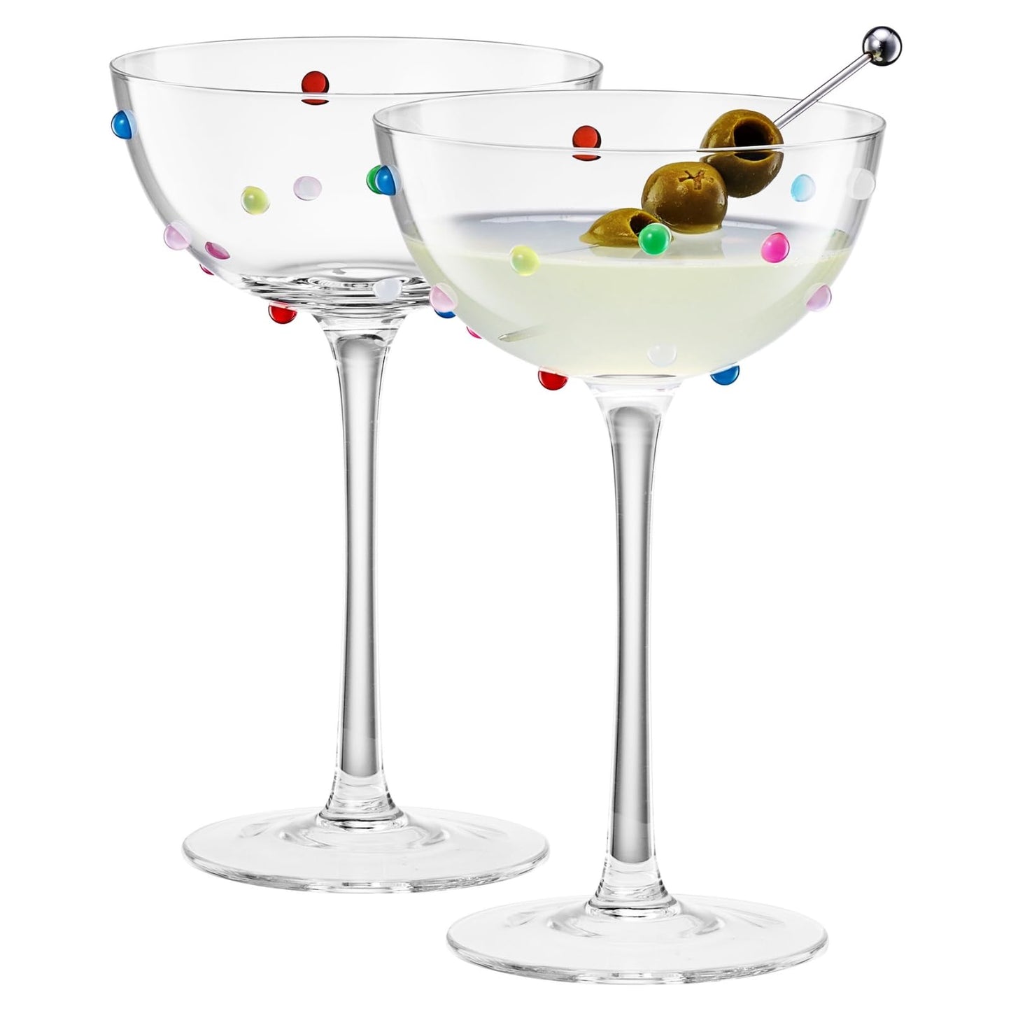 Vibrant Confetti Coupe Glasses and Cocktail Set