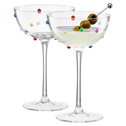 Vibrant Confetti Coupe Glasses and Cocktail Set