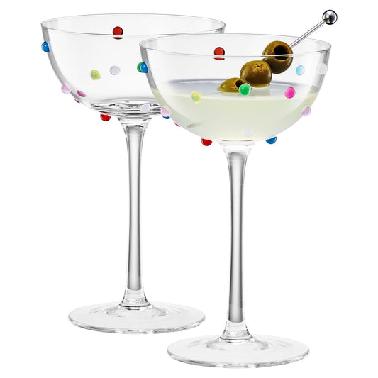 Vibrant Confetti Coupe Glasses and Cocktail Set