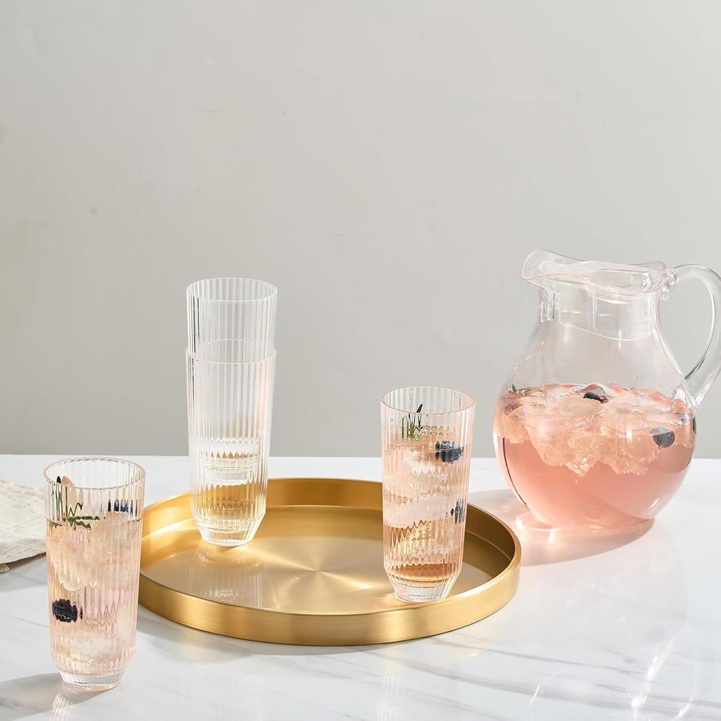 Clear and Shatterproof Ribbed Drinking Glasses