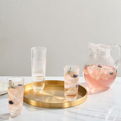 Clear and Shatterproof Ribbed Drinking Glasses