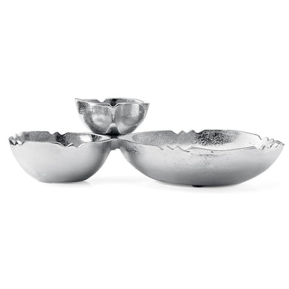 the Three Silver Bowl Cluster Snack Serving Tray