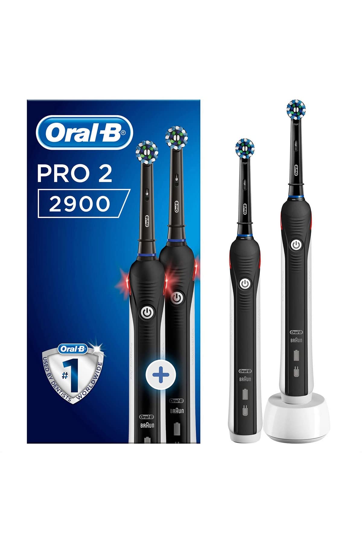 Oral-B Pro 2 2900 Black Edition rechargeable toothbrush set with bonus handle, two black brushes on Tampa Home & Garden Store