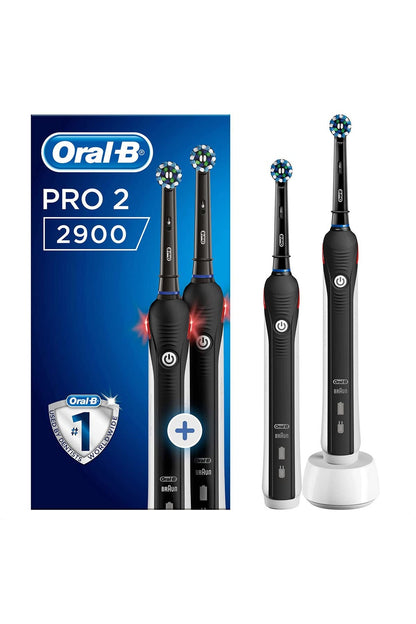 Oral-B Pro 2 2900 Black Edition rechargeable toothbrush set with bonus handle, two black brushes on Tampa Home & Garden Store