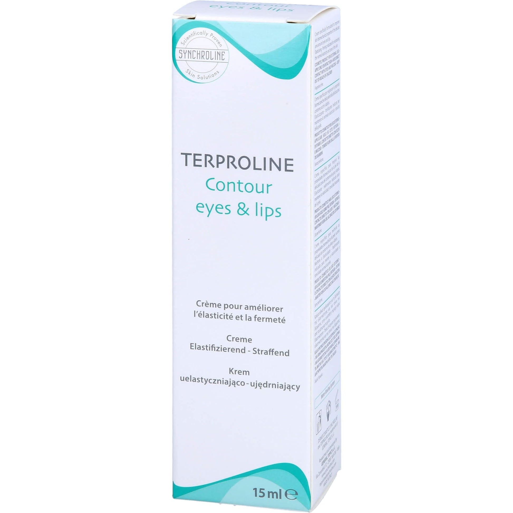 Synchroline Terproline Contour eyes & lips cream box, white with teal accents, 15 ml on Tampa Home & Garden Store