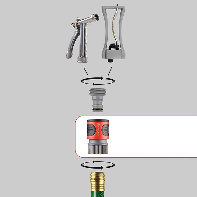 Gardena Classic Garden Hose Connector with Water Stop, grey quick-connect with red coupling on Tampa Home & Garden Store