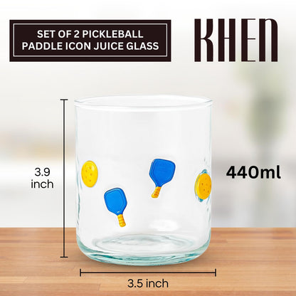 Stylish Set of 2 Khen Pickleball Juice Glasses