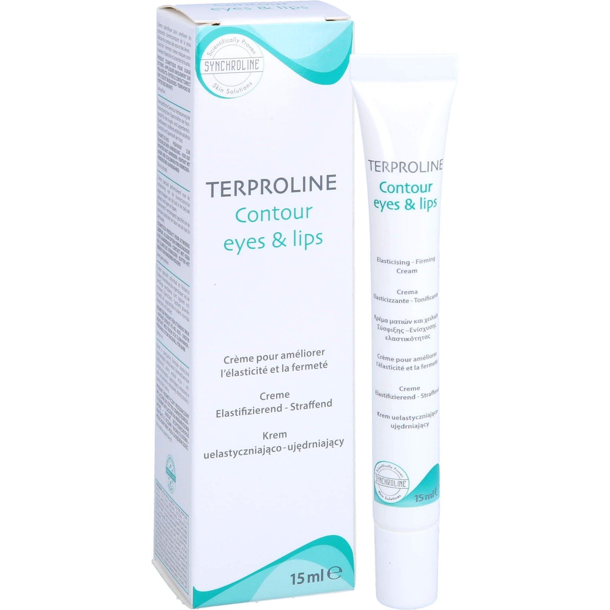 Synchroline Contour eyes & lips cream tube beside box, 15ml teal accents Beauty Care Bag on Tampa Home & Garden Store