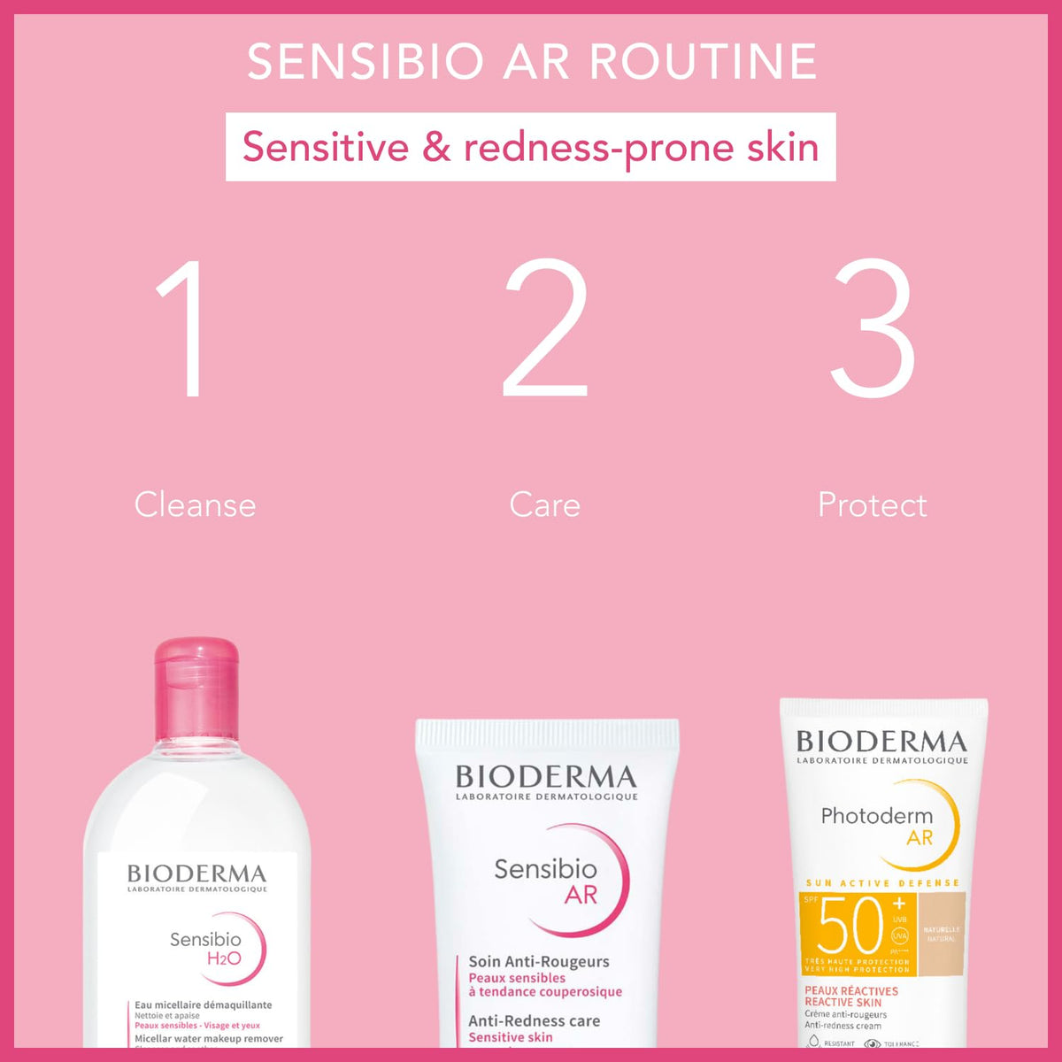 3 Bioderma products: Sensibio H2O micellar water, Sensibio AR anti-redness care, Photoderm AR SPF50+ on Tampa Home & Garden Store