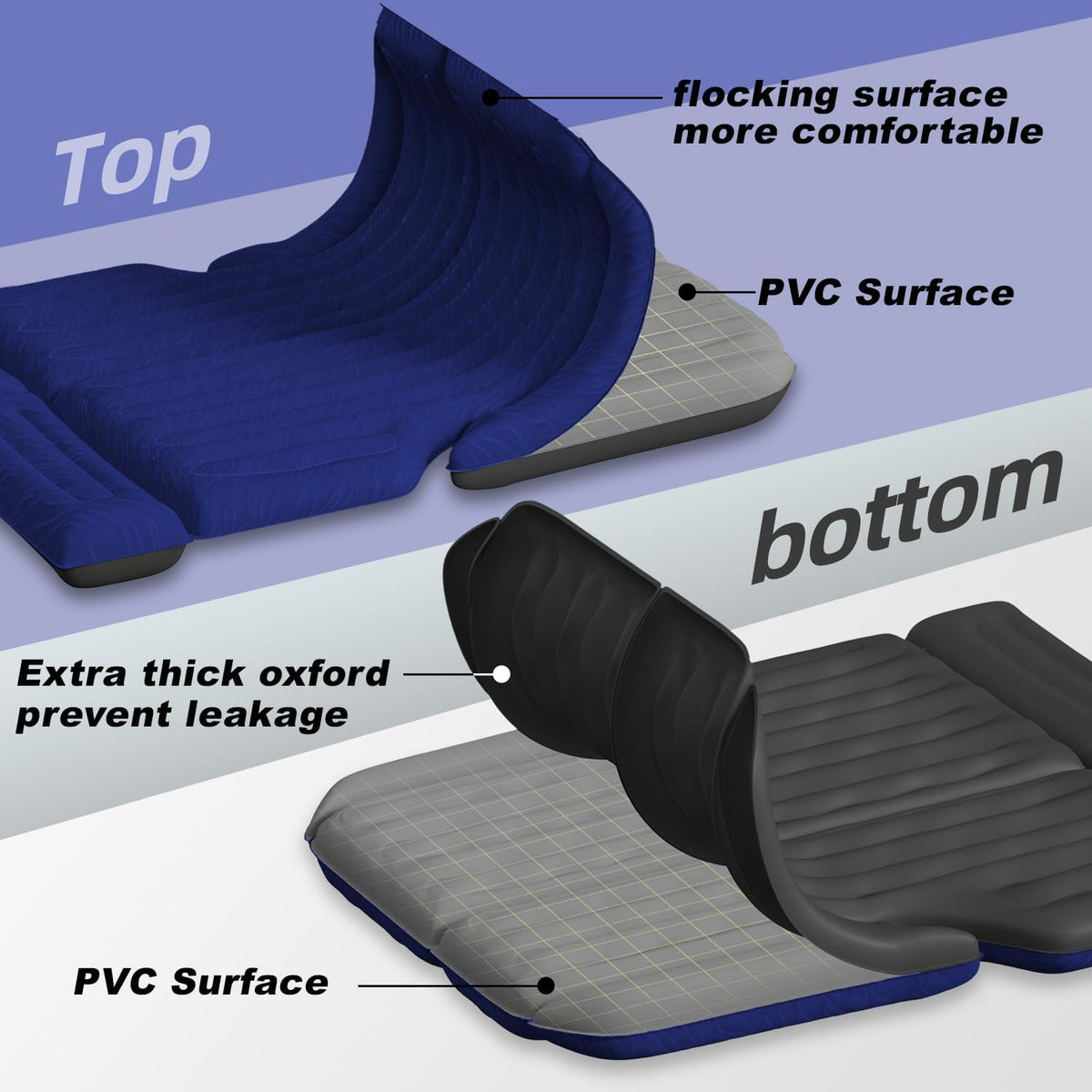 Umbrauto SUV air mattress navy with PVC surface and blue quilted top for car camping on Tampa Home & Garden Store