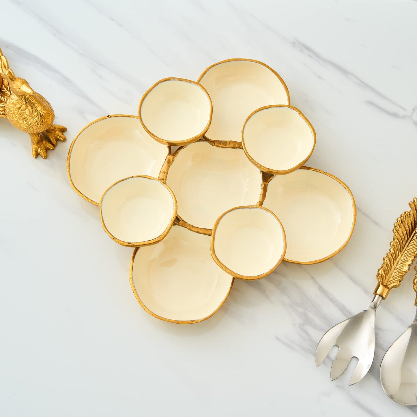 Cluster of Nine Gold and White Serving Bowls