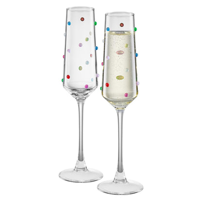 Clear Confetti Champagne Flutes and Wine Glasses