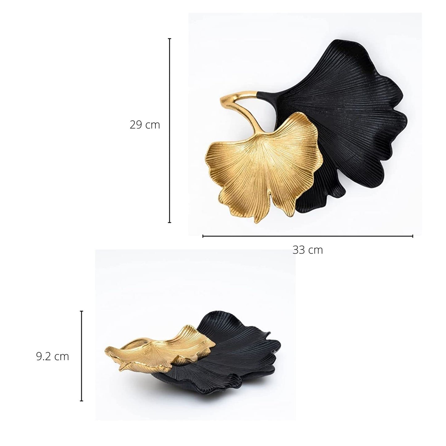 Black and Gold Ginkgo Leaf Two Tier Tray