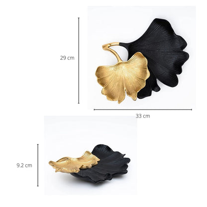 Black and Gold Ginkgo Leaf Two Tier Tray