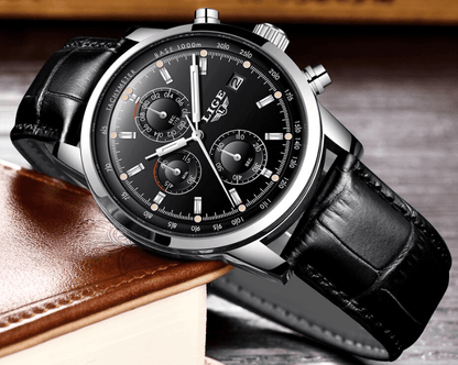 Men's black Stevvex chronograph watch with date display and fluorescent pointers on Tampa Home & Garden Store