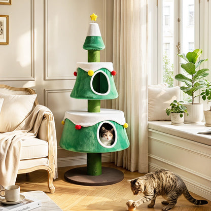 61.5in Christmas Tree Cat Tower by DirectDeals with 2 condos and scratching posts in green on Tampa Home & Garden Store