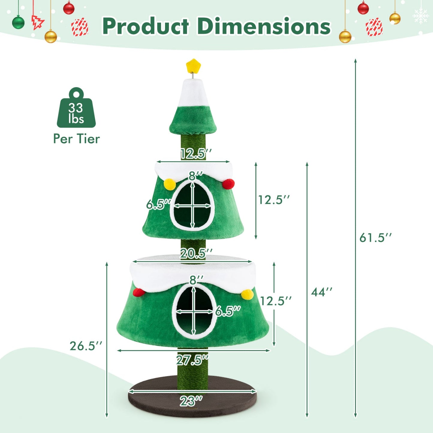 61.5in Christmas Tree Cat Tower with 2 Condos & Scratching Posts by DirectDeals on Tampa Home & Garden Store