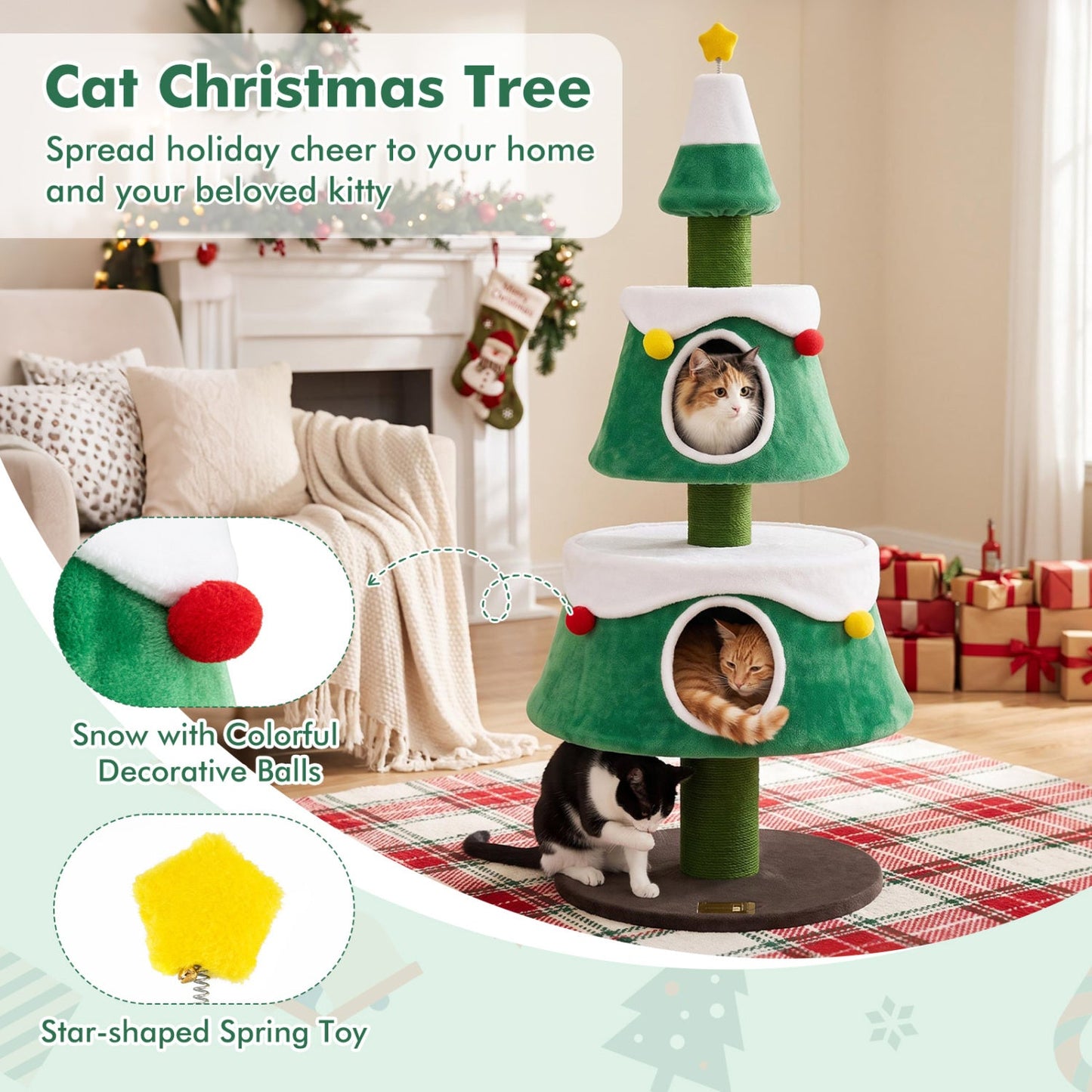 Cat Tree 61.5in Christmas Tree Cat Tower with 2 Condos and Scratching Posts green DirectDeals on Tampa Home & Garden Store