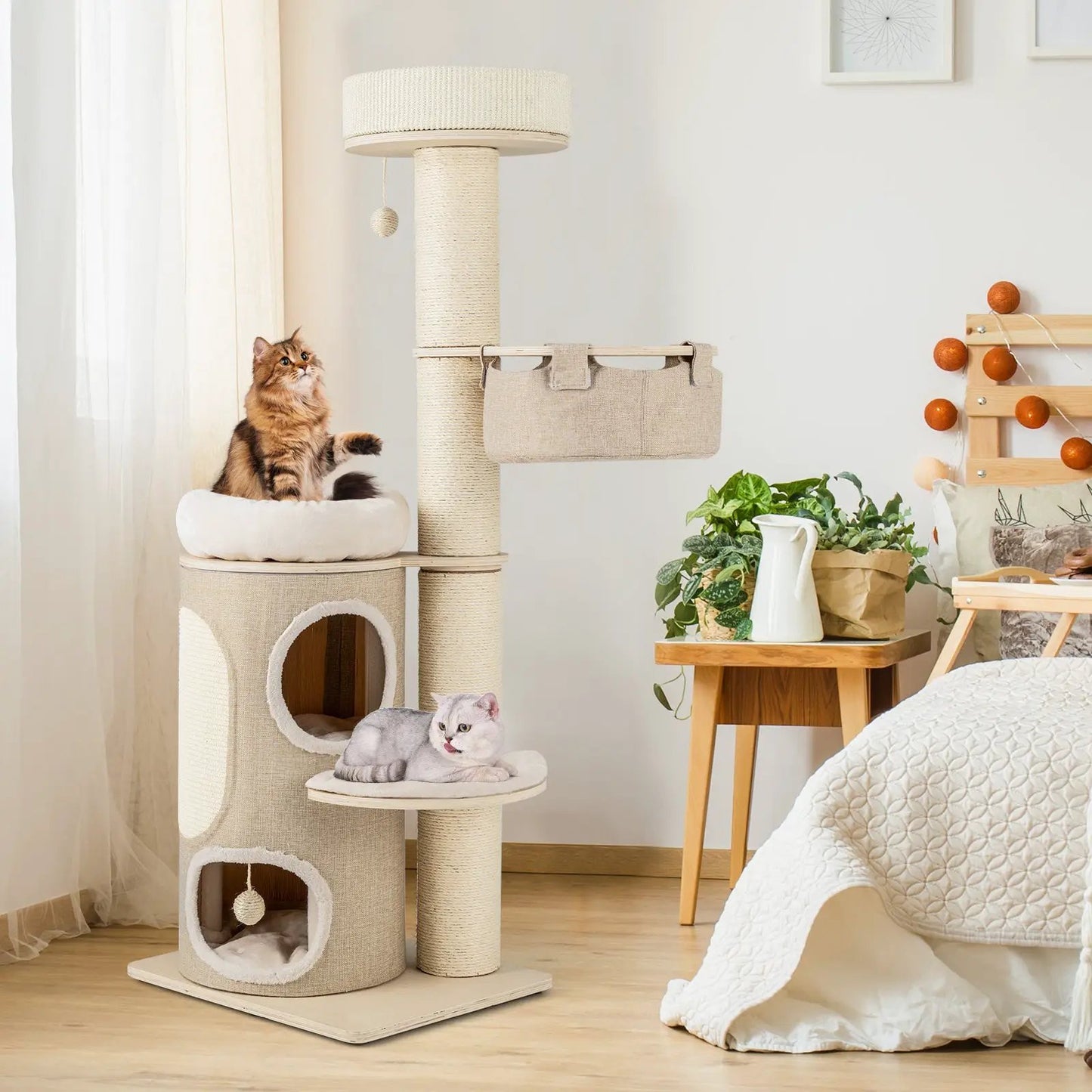 Square Side Table With Storage Shelf and X Frame