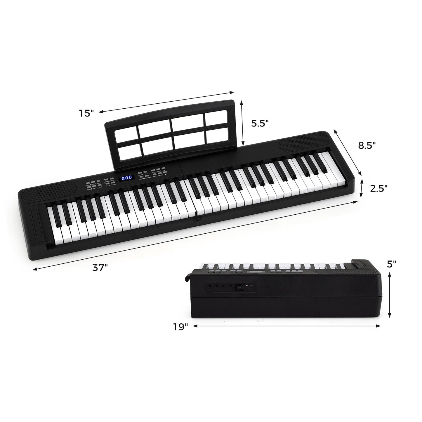 61-Key Foldable Piano Keyboard Full-size Electronic Keyboard with MIDI and Split Function