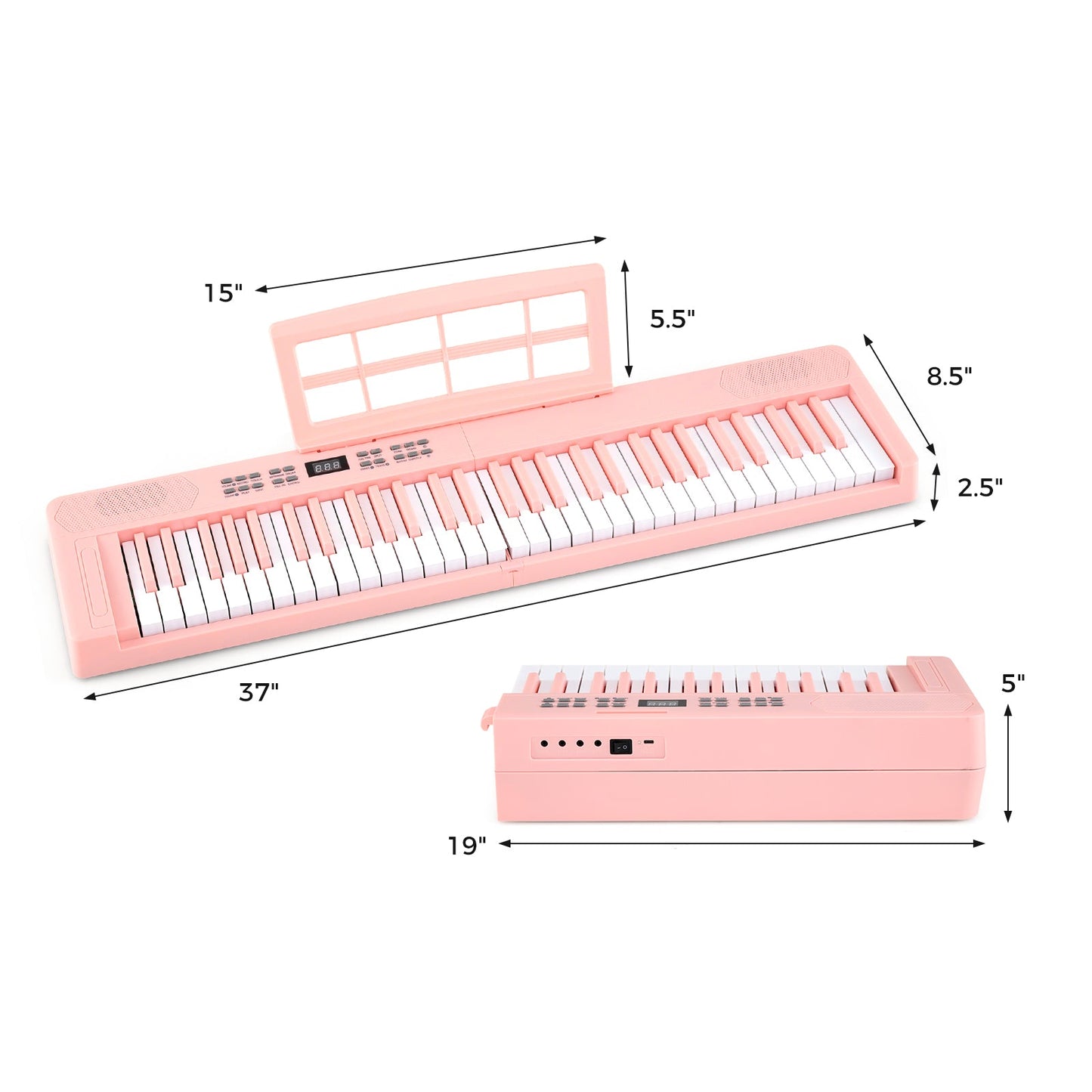 61-Key Foldable Piano Keyboard Full-size Electronic Keyboard with MIDI and Split Function