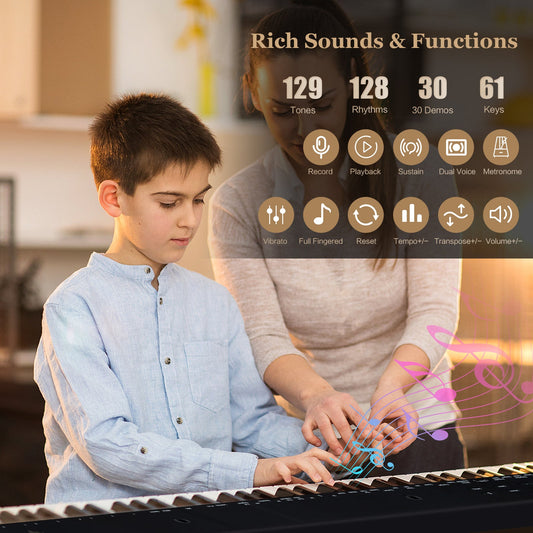 61-Key Portable Electronic Keyboard Piano Complete Digital Piano Set with Stand and Stool - Tampa Home & Garden Store