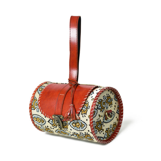 Cylindrical Block Printed Leather Bag - Tampa Home & Garden Store
