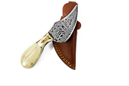 TD-043 Titan International K knife with Damascus blade and ivory handle, leather sheath on Tampa Home & Garden Store