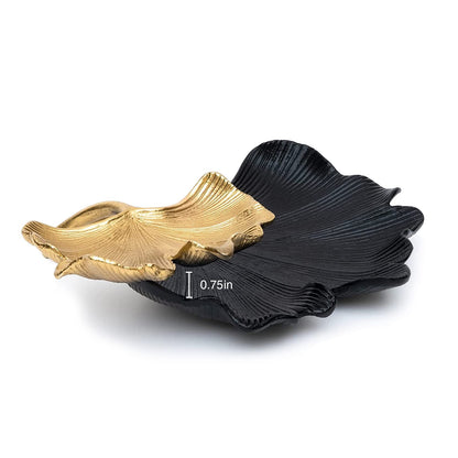 Black and Gold Ginkgo Leaf Two Tier Tray