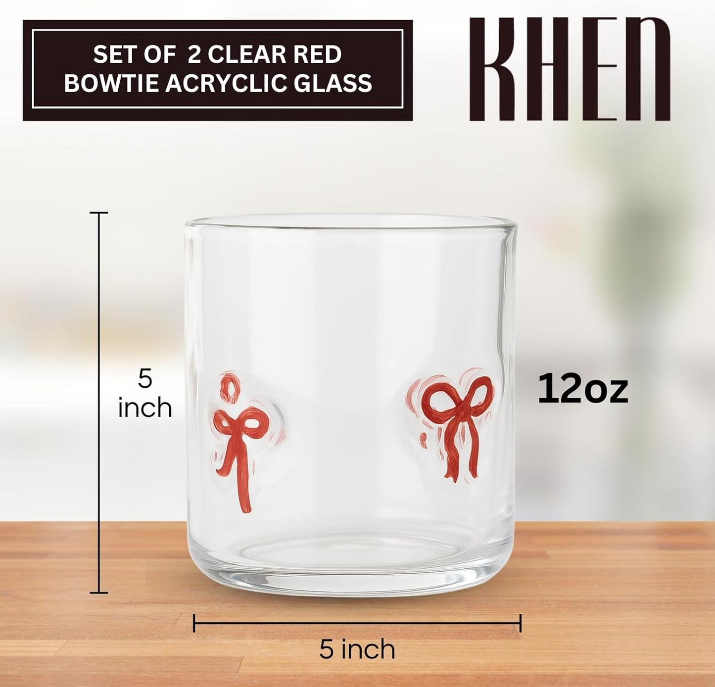 Red Bowtie Clear Acrylic Tumbler Set of Two