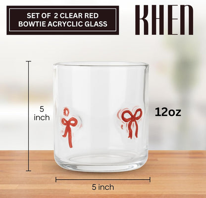 Red Bowtie Clear Acrylic Tumbler Set of Two
