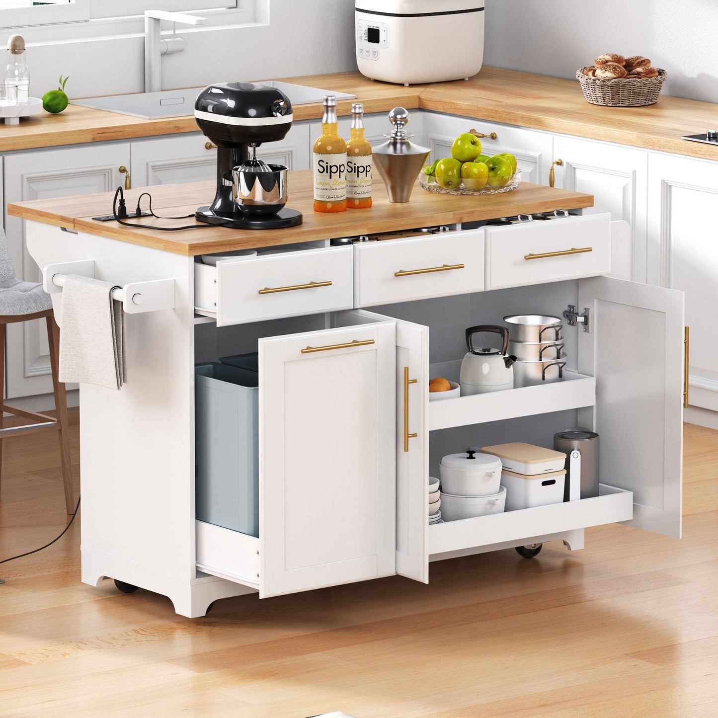 Rolling Kitchen Island With Vintage White Drawers