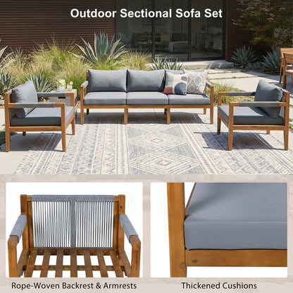 HouseOfZazla 3 Piece Outdoor Sectional Sofa Set with gray cushions and wood frame on Tampa Home & Garden Store