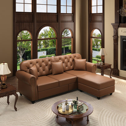 Upholstered Sofa with Nailhead and Ottoman