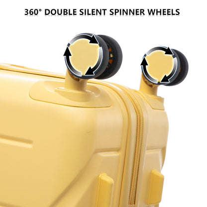 Yellow spinner luggage close-up with dual wheels and zipper on Tampa Home & Garden Store