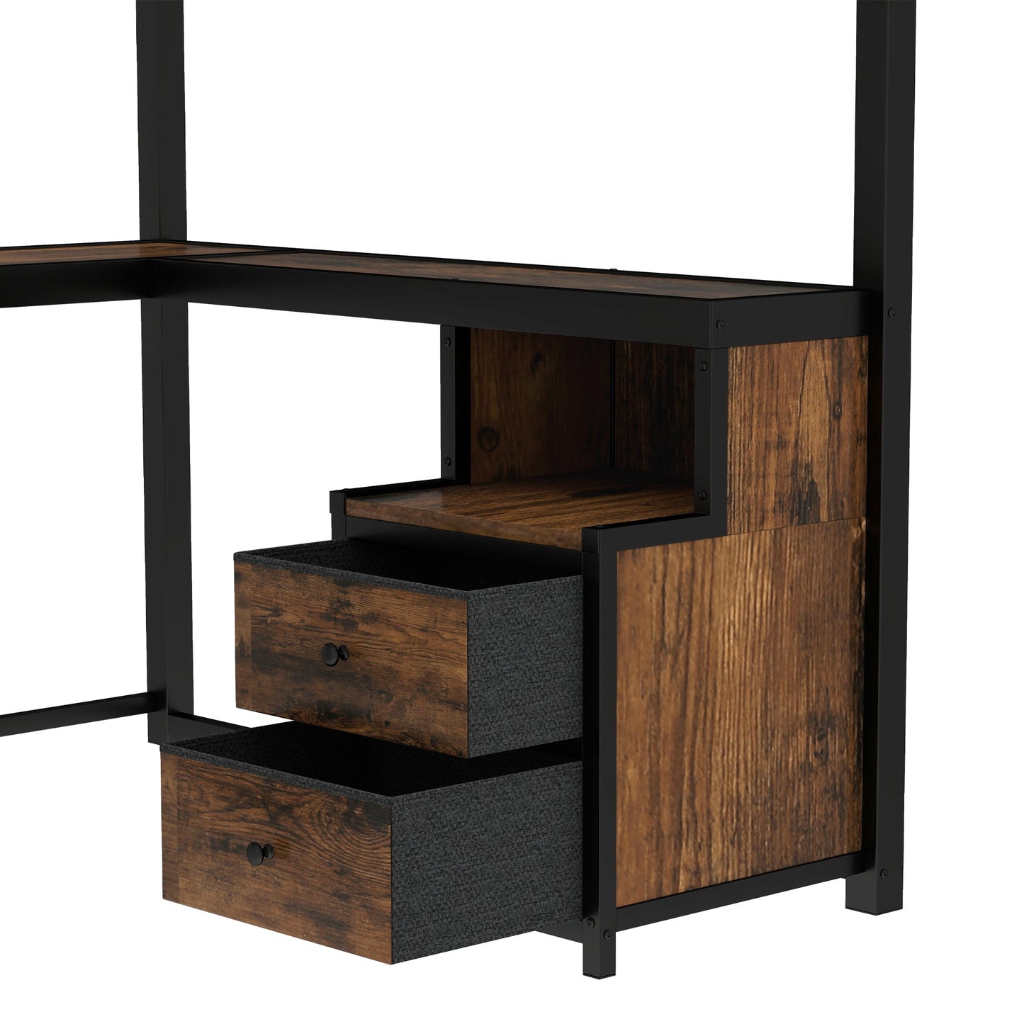Queen loft bed with desk and storage in black metal frame with wood drawers by HouseOfZazla on Tampa Home & Garden Store