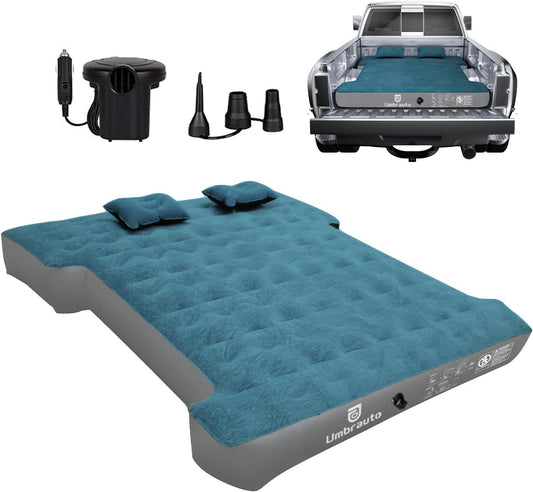 Umbrauto truck bed air mattress 5.5-5.8 ft short teal with pump kit and two pillows on Tampa Home & Garden Store