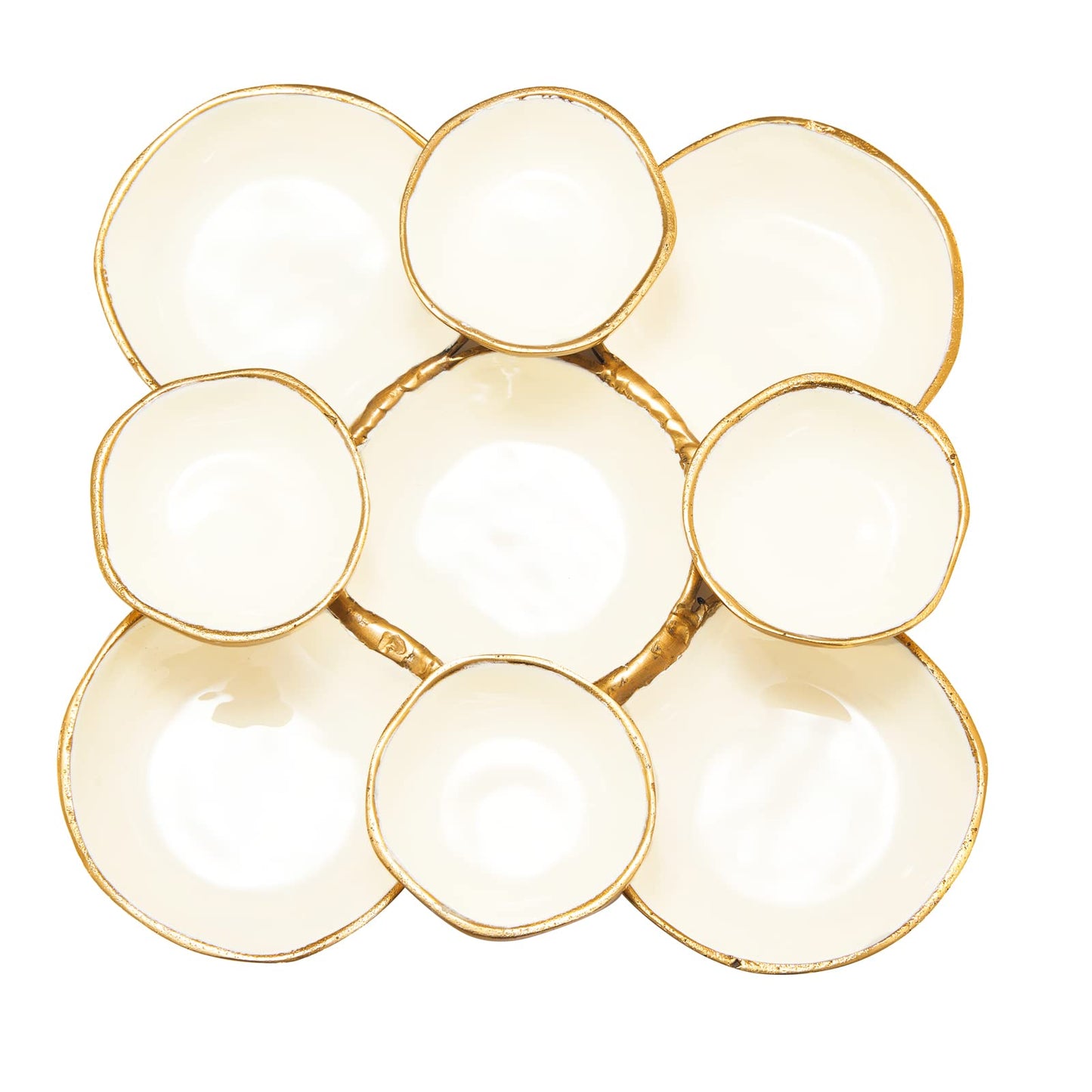 Cluster of Nine Gold and White Serving Bowls
