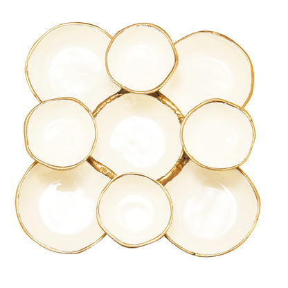 Cluster of Nine Gold and White Serving Bowls
