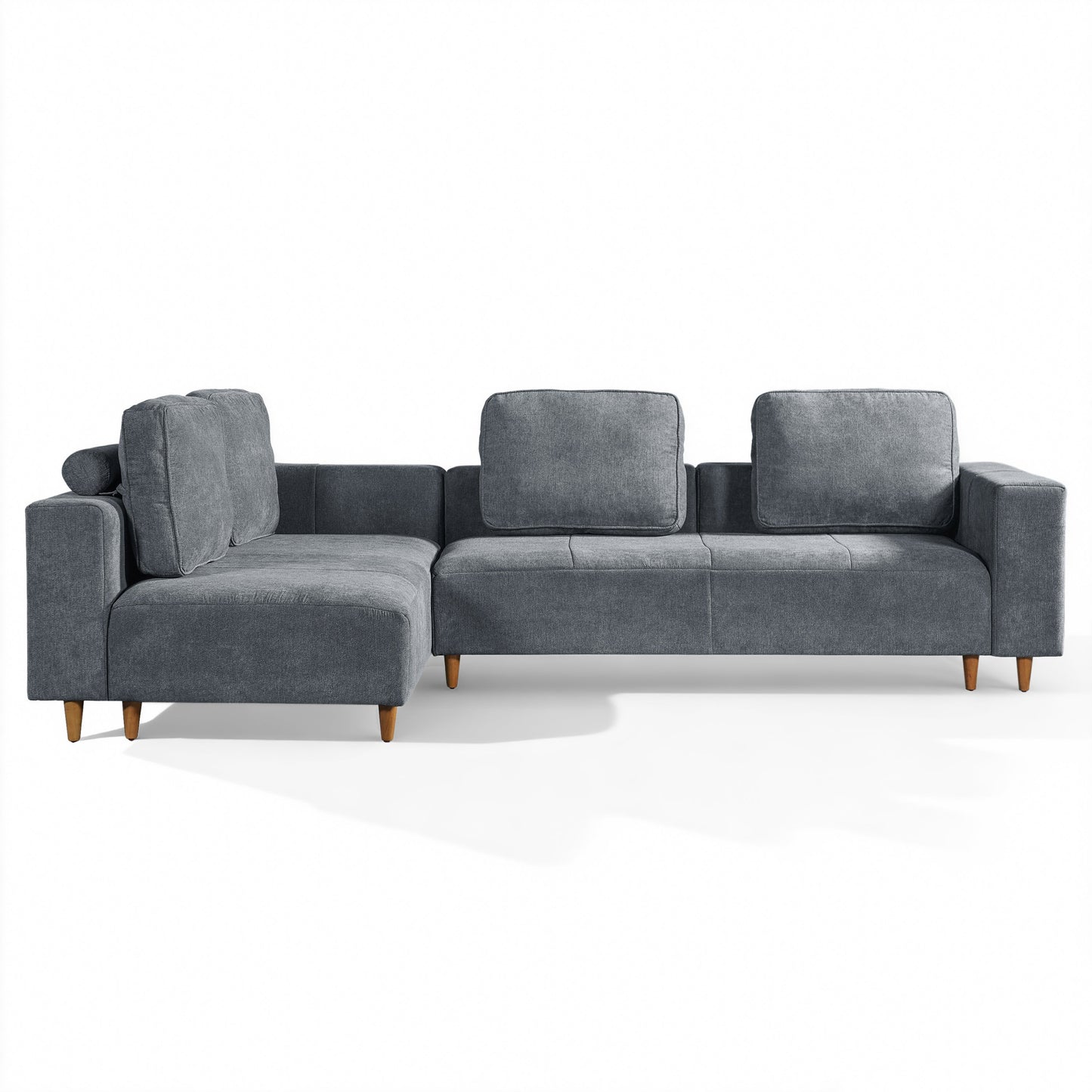 2-Piece 109in L-Shape Sectional Sofa in gray fabric with wooden legs HouseOfZazla on Tampa Home & Garden Store