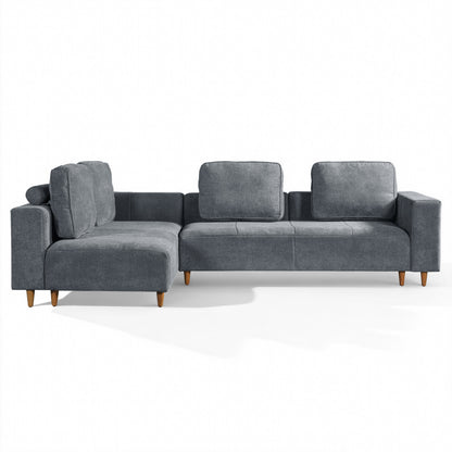 2-Piece 109in L-Shape Sectional Sofa in gray fabric with wooden legs HouseOfZazla on Tampa Home & Garden Store