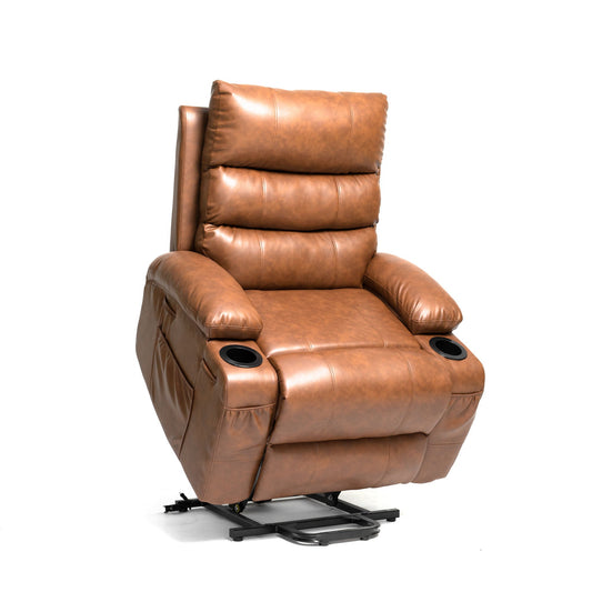 Large leather power lift recliner by HouseOfZazla with massage and heat, brown upholstery on Tampa Home & Garden Store