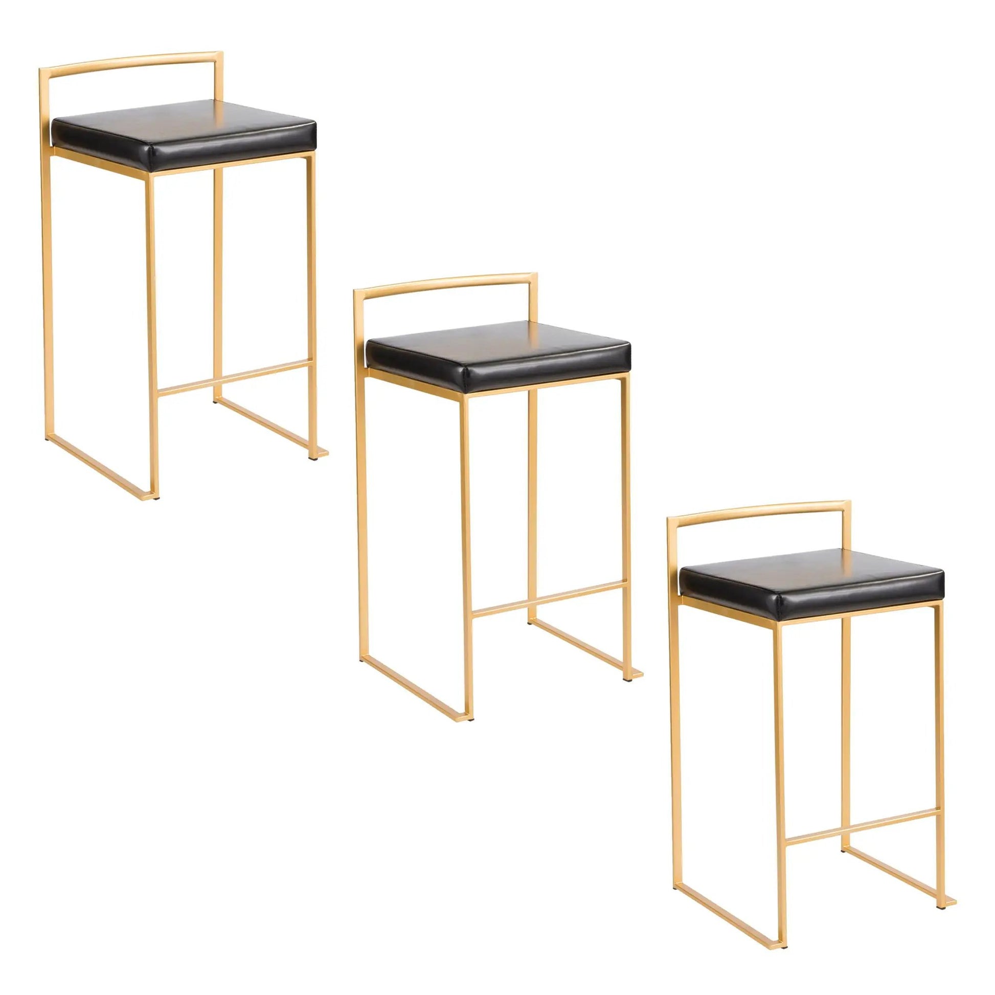 Fuji Contemporary Glam counter stool set of 2 with gold frame and black cushion on Tampa Home & Garden Store