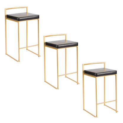 Fuji Contemporary Glam counter stool set of 2 with gold frame and black cushion on Tampa Home & Garden Store